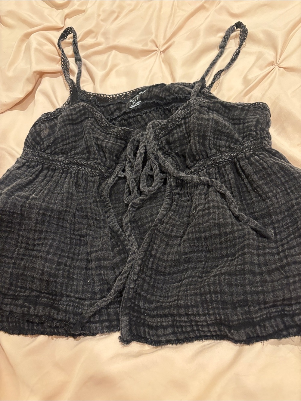 Urban Outfitters Black Smocked Tie-Front Crop Cami